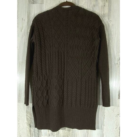 Chicos Cableknit Cardigan Sweater Size 0 or Small Brown Cashmere Wool Blend Open - Picture 2 of 8